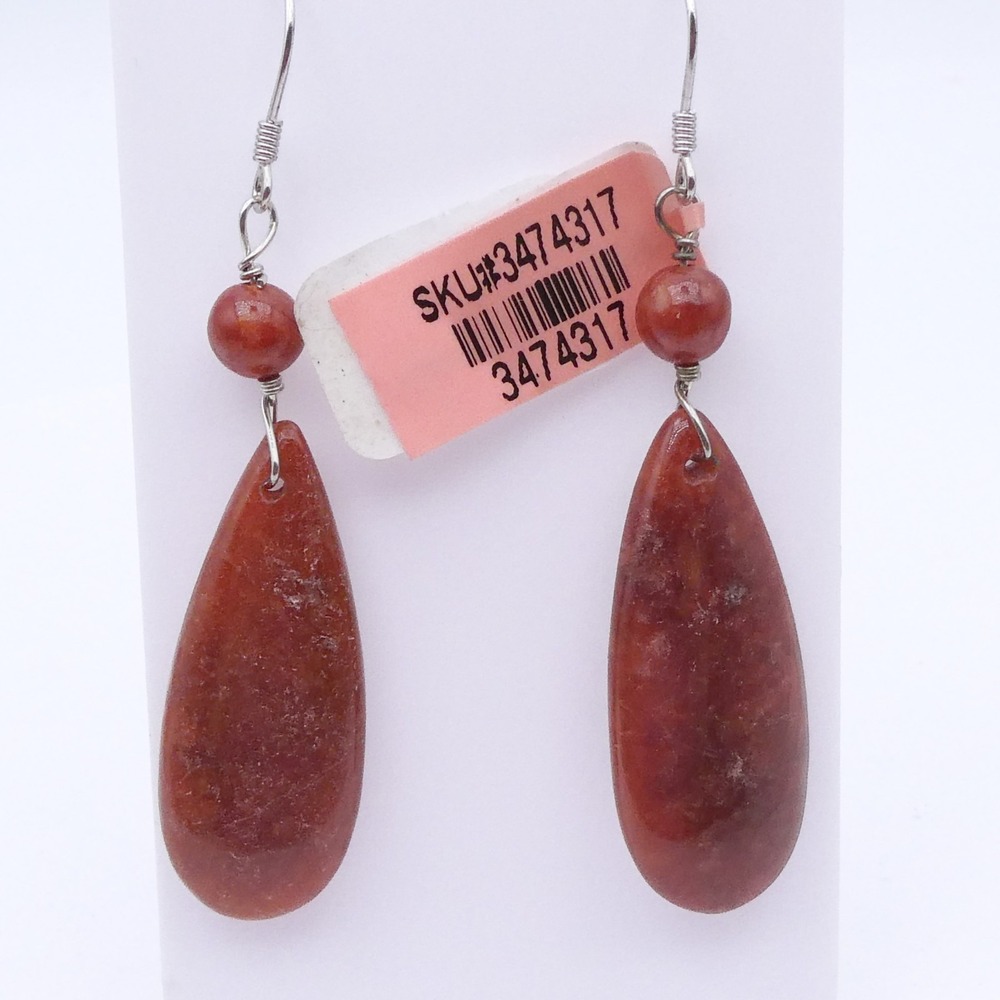 Sterling Silver Red Apple Coral New Drop Dangle Southwest 2.4" Earrings